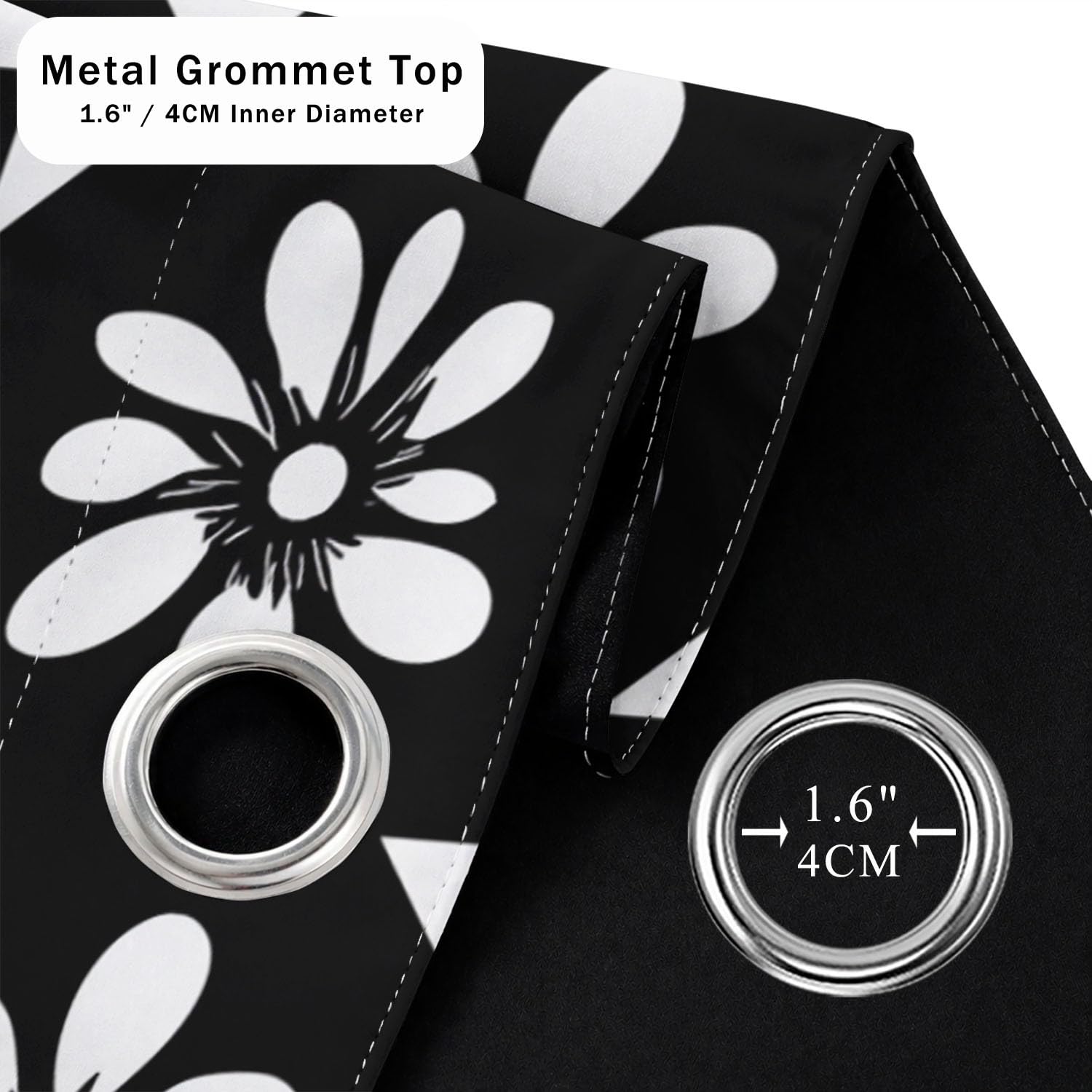 Generisch Schwarze siebenblättrige Blumen, Weiße Blumen Vorhänge Blickdicht 215 x 140 cm | Gardinen 2er Set - Retro-Trend, Nahtloses Schachbrettmuster - Verdunkelungsvorhänge für Hauptschlafzimmer