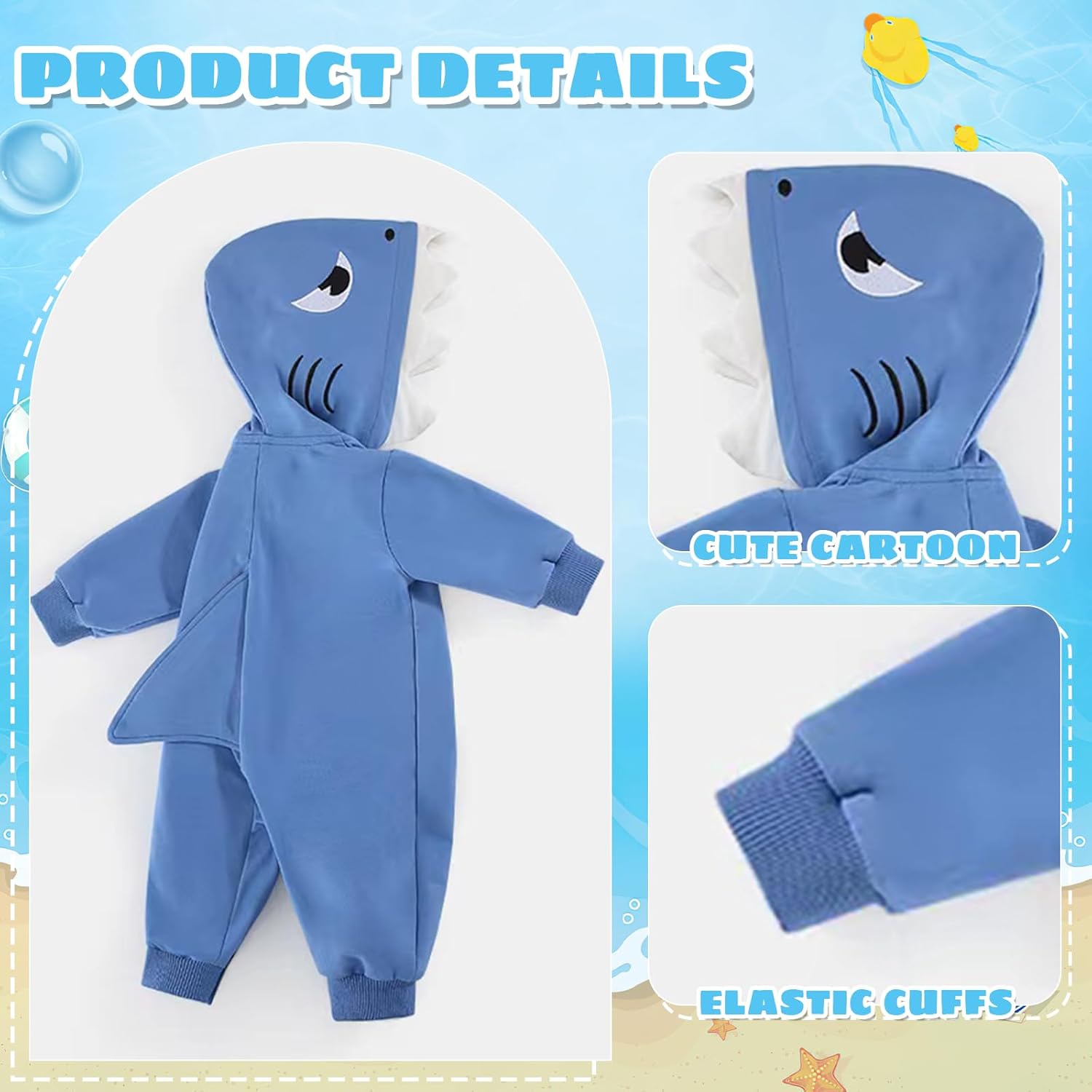 Baby Boy Girl Shark Costumes Halloween Onesie Cartoon Hooded Romper Jumpsuit Outfit Zip Bodysuit Infant Toddler - Image 3