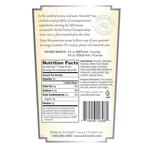 Miniatura 2 de Amoretti Jarabe de alta calidad, crema de chocolate oscuro, 25.4 onzas