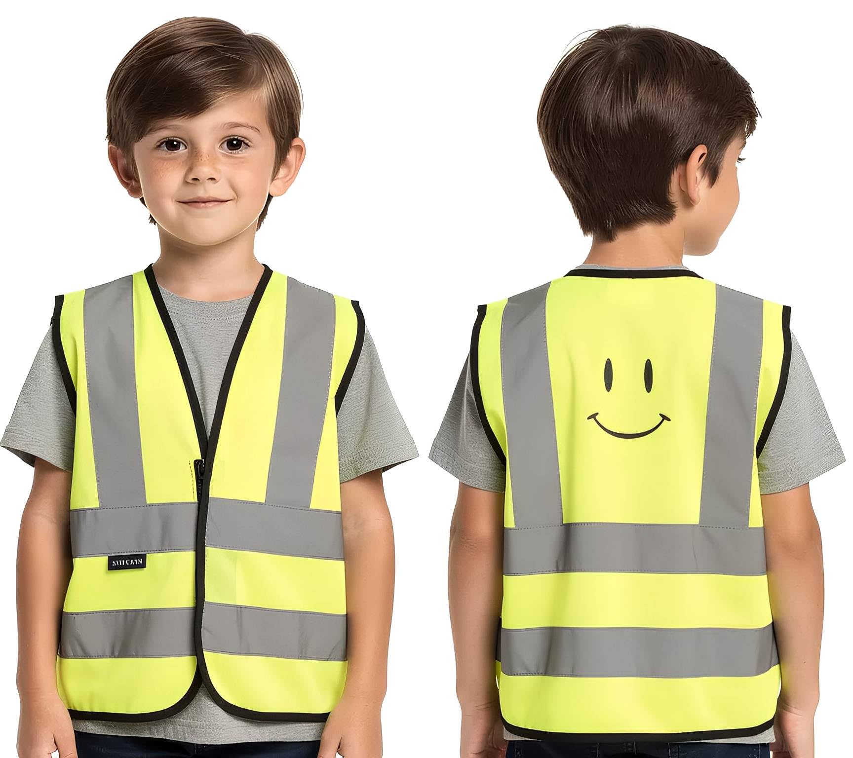 Sam Caan Kids Hi Vis Safety Vest Smiley Face Children Reflective High Visibility Jacket for Boys & Girls Child Hi Viz Waiscoat Outdoor Vest (Ages 6-9, 10-13 Years)