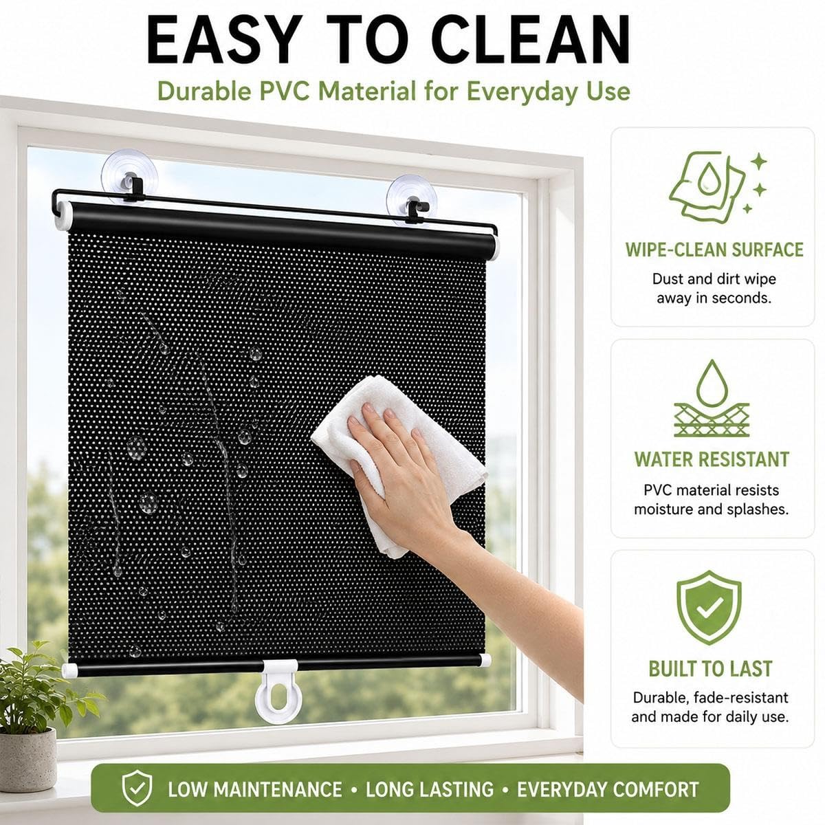 Store Enrouleur à Ventouses, Pare-Soleil Rétractable sans Perçage pour Fenêtre Bureau Véranda Fenêtre de Toit et Voiture, Store Intérieur Anti-Éblouissement et Brise-Vue(W 60 x 120 cm)