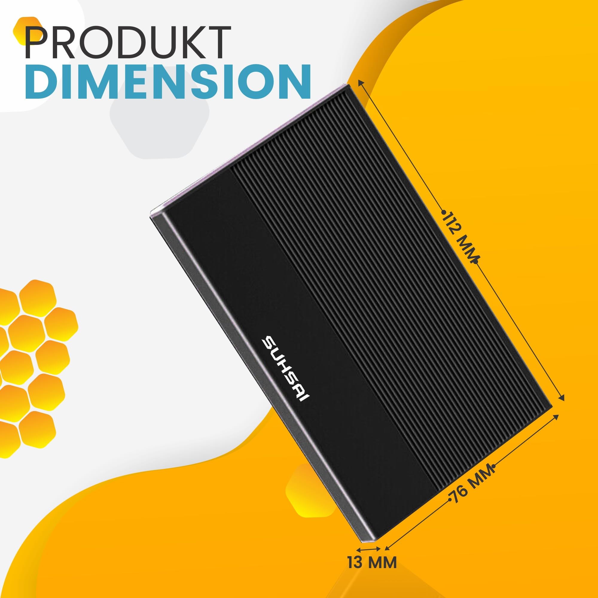 SUHSAI Externe Festplatte, 1 TB, Externe Festplatte, Backup-Laufwerk, USB 3.0, Hochgeschwindigkeits-Datenübertragungsfestplatte, kompatibel mit Mac, Laptop, Desktop-Spielekonsole (schwarz)