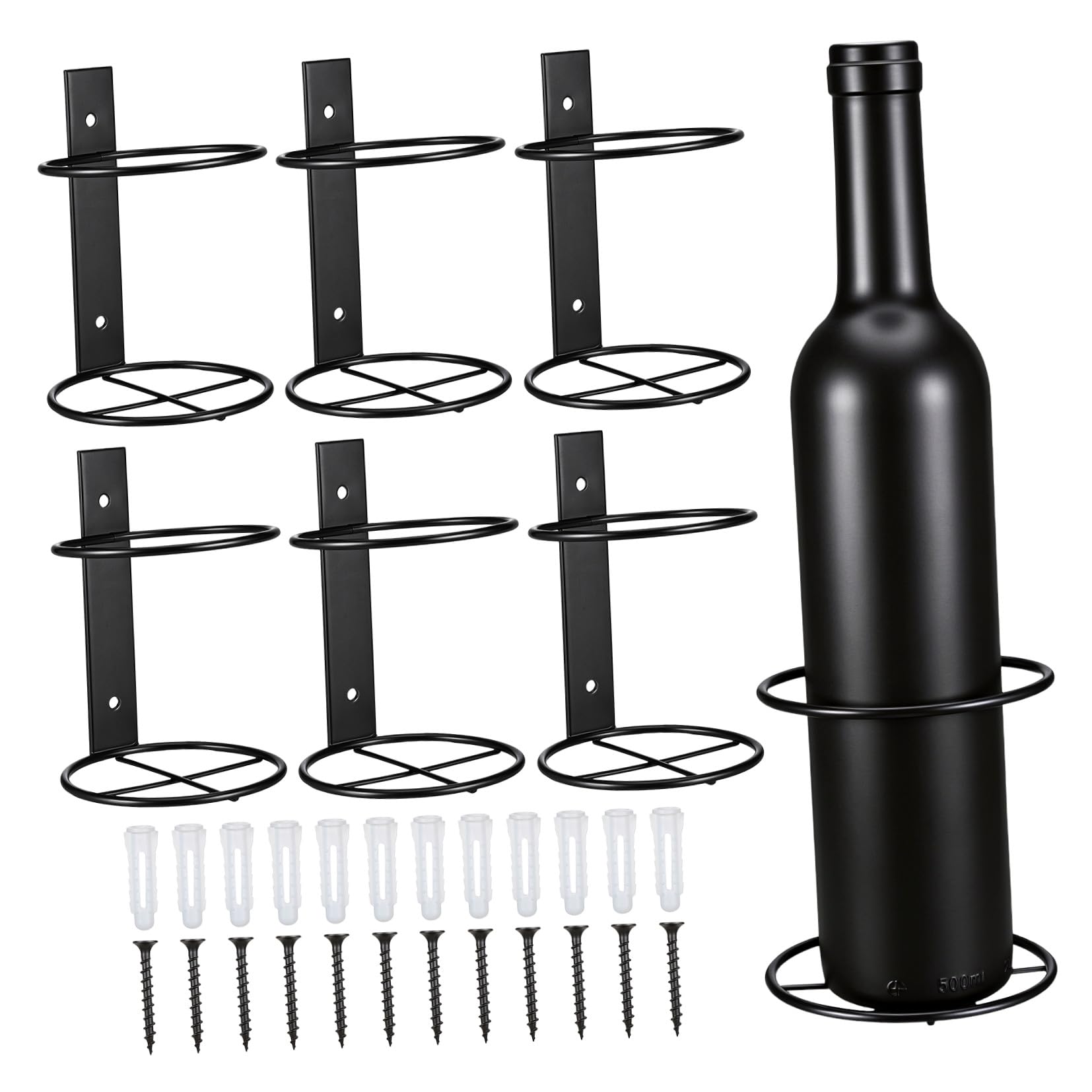 LABRIMP Botellero Vino 6 Botellas de Hierro Diseño Colgante de Pared para Exhibir y Almacenar Botellas de Vino y Cerveza, Conjunto de 6 Piezas Adecuado para Cocina