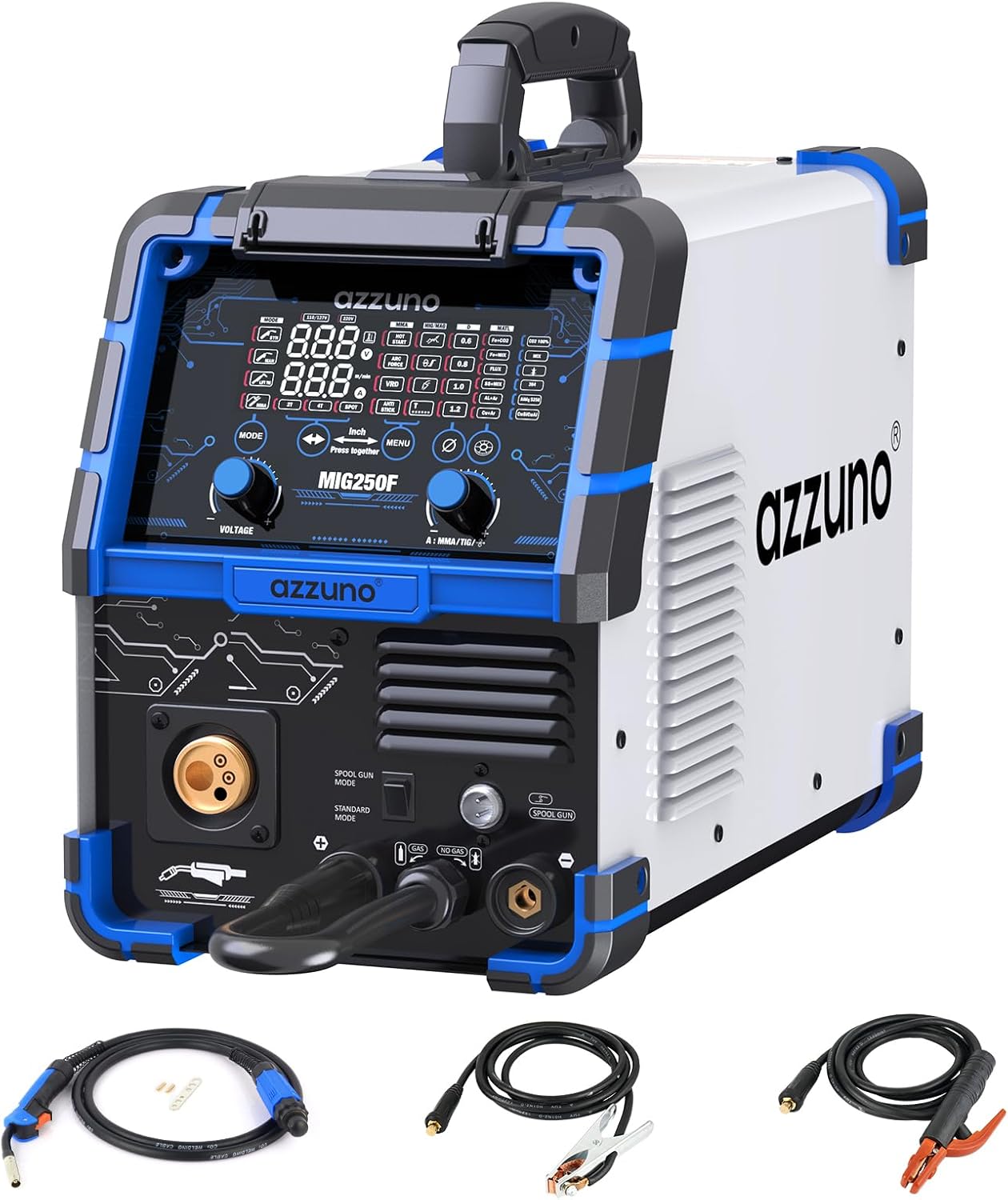 AZZUNO 200A MIG Welder,110V/220V Dual Voltage multiprocess welder,Gas Gasless MIG Welding Machine,4 in 1 Flux MIG/Solid Wire/Lift TIG/Stick ARC Welder (Grey) - - 