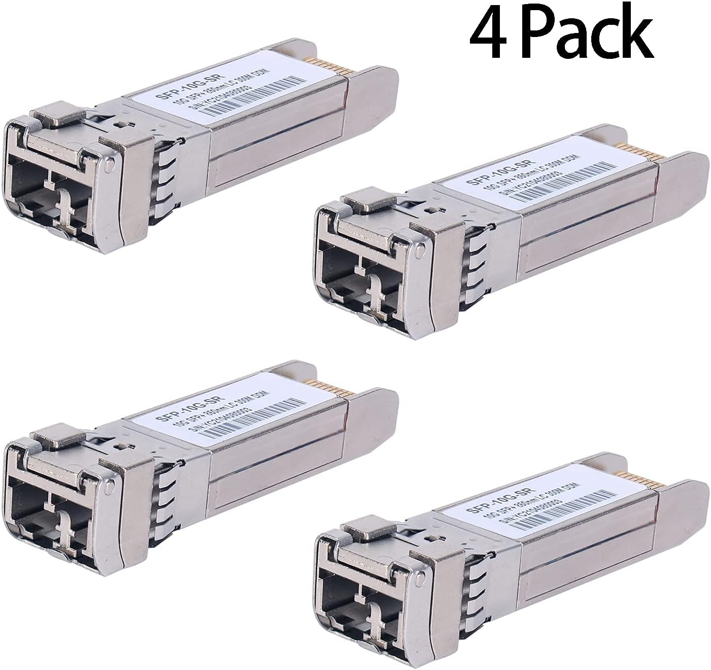 4Pack 10GBase-SR SFP+ Transceiver, SFP Multi-Mode LC Module, 10G 850nm MMF up to 300 Meters, Compatible with Cisco SFP-10G-SR,Meraki MA-SFP-10GB-SR,Ubiquiti UF-MM-10G,Mikrotik,Netgear,D-Link and More