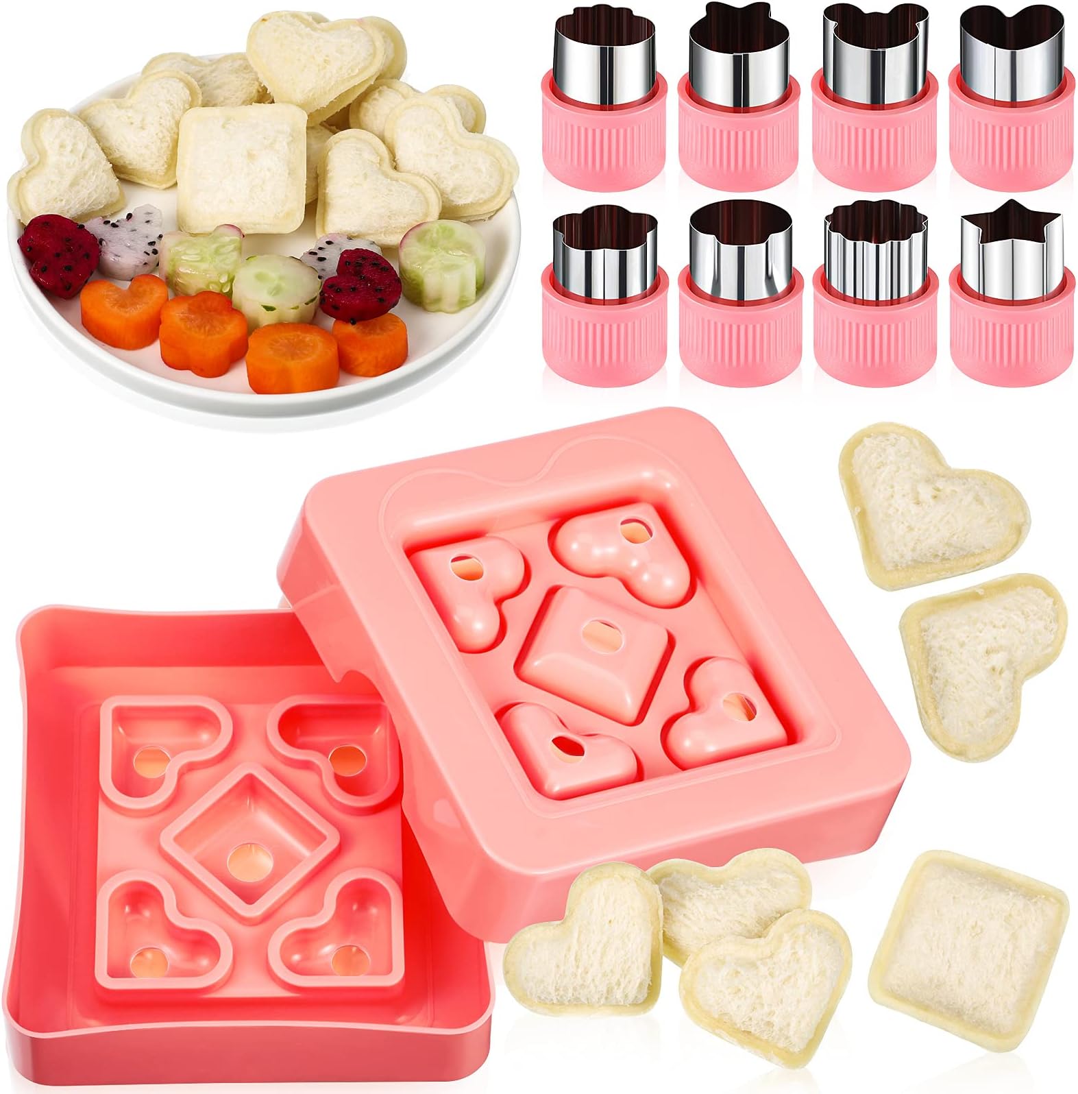 9 Pieces Mini Sandwich Cutter Set Decruster DIY Pocket with Sandwich Vegetable and Fruit Cutters Shapes and Sealer Bread Crust Bento Box Accessories for Adults