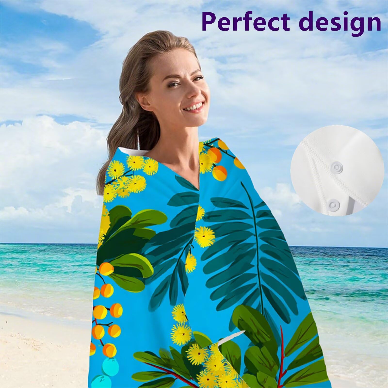 Telo Mare Microfibra 90x180 cm Telo Mare Grande, Asciugamano Palestra Assorbente Asciugatura Rapida, Asciugamano Mare Antisabbi Stuoia Spiaggia per Piscina, Campeggio, Viaggio - Piante Ciano G1-286