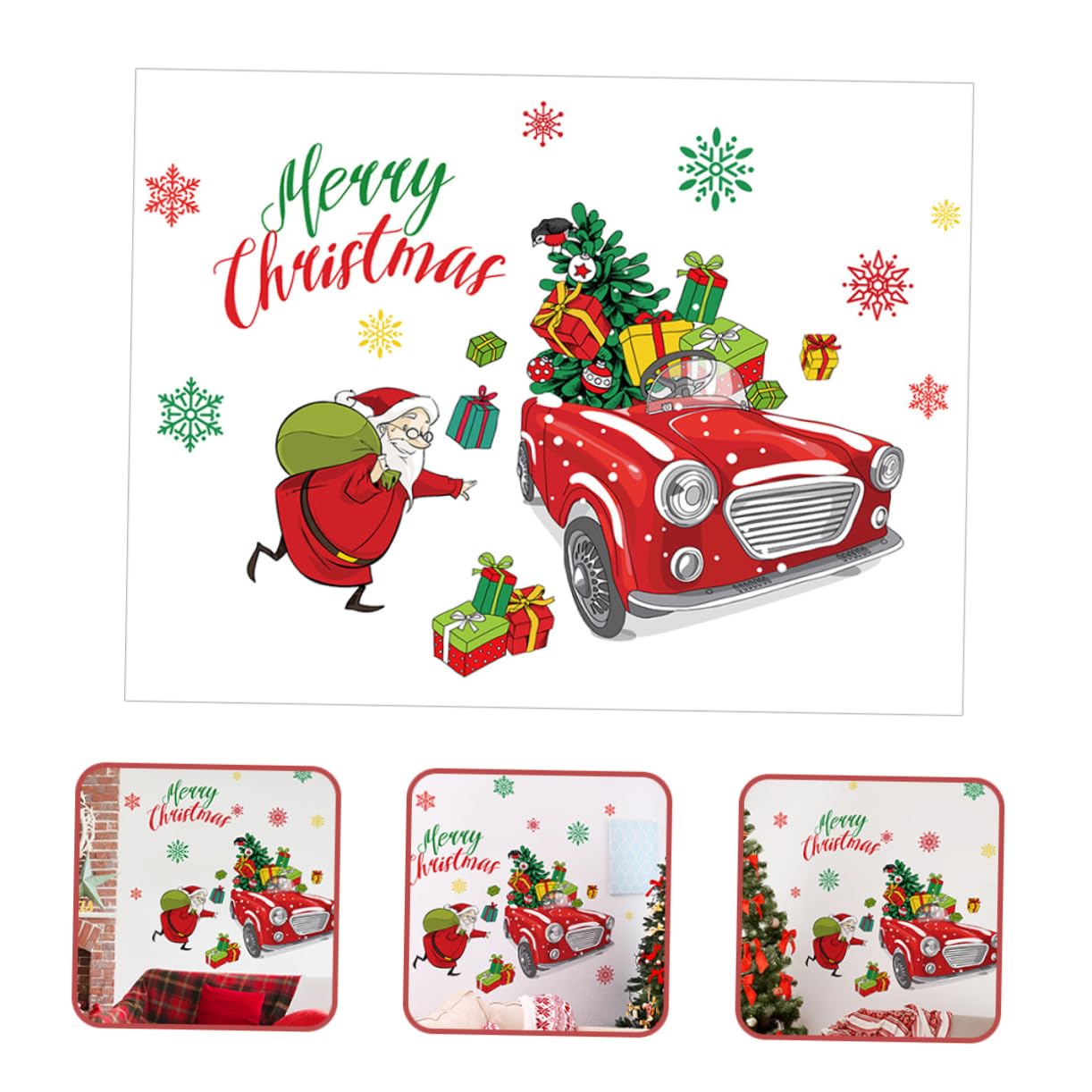 Alipis 4 Set Adesivo murale natalizio decalcomanie di babbo natale adesivo porta natale decorazioni invernali albero adesivo decorazioni natalizie per finestre vetrofanie natalizie