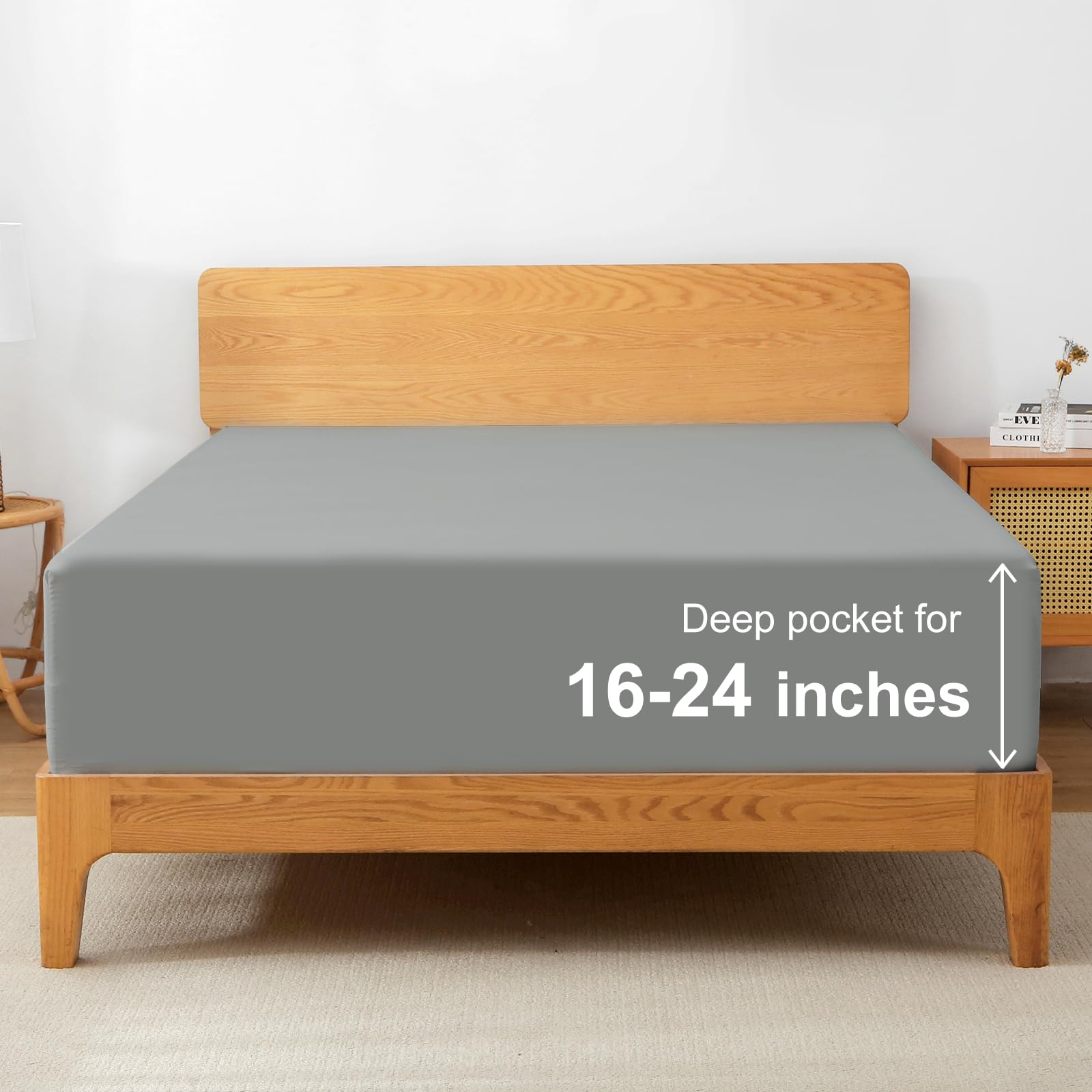 Comfyanno Twin Size Fitted Sheet Only Deep Pocket, Fits 18” to 24” Mattress - Soft Brushed Microfiber - Light-Weight & Breathable - Hotel Quality - Wrinkle & Fade Resistant - Light Gray Fitted Sheet