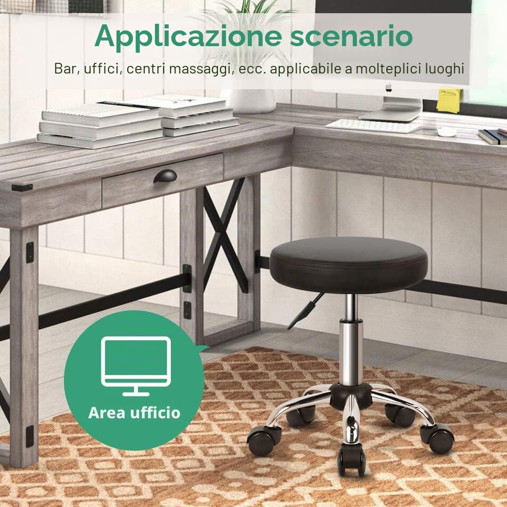 FURWOO Sgabello multiuso rotondo con ruote per spa regolabile sgabello da disegno (nero)