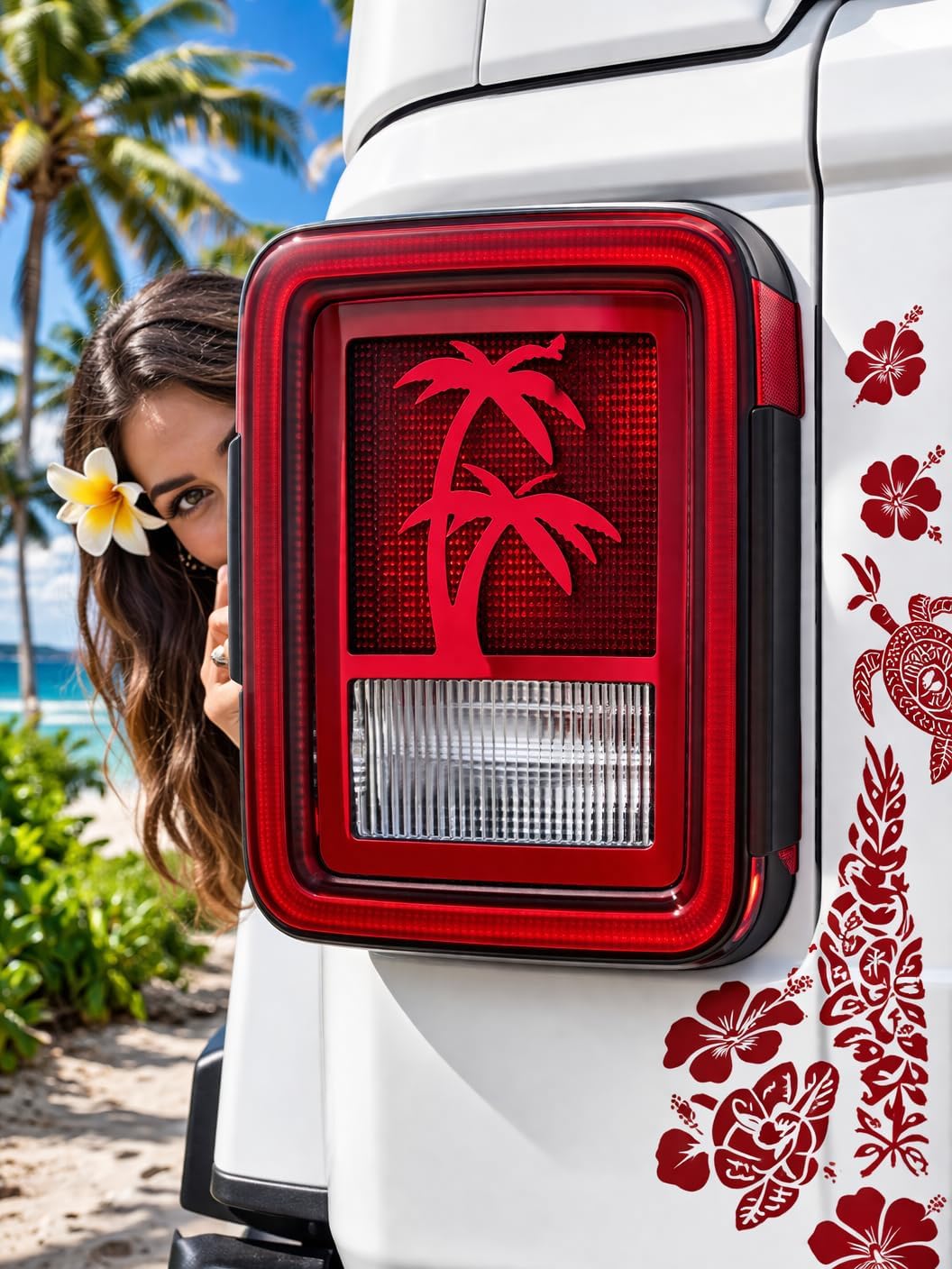 Palm Tree in 3D V Colors for Jeep Wrangler JK/JKU/JL Rear Tail Light Covers (2019-2026) Non LED Version - Hawaiian Tropical Beach Tree's Trees (Purple)