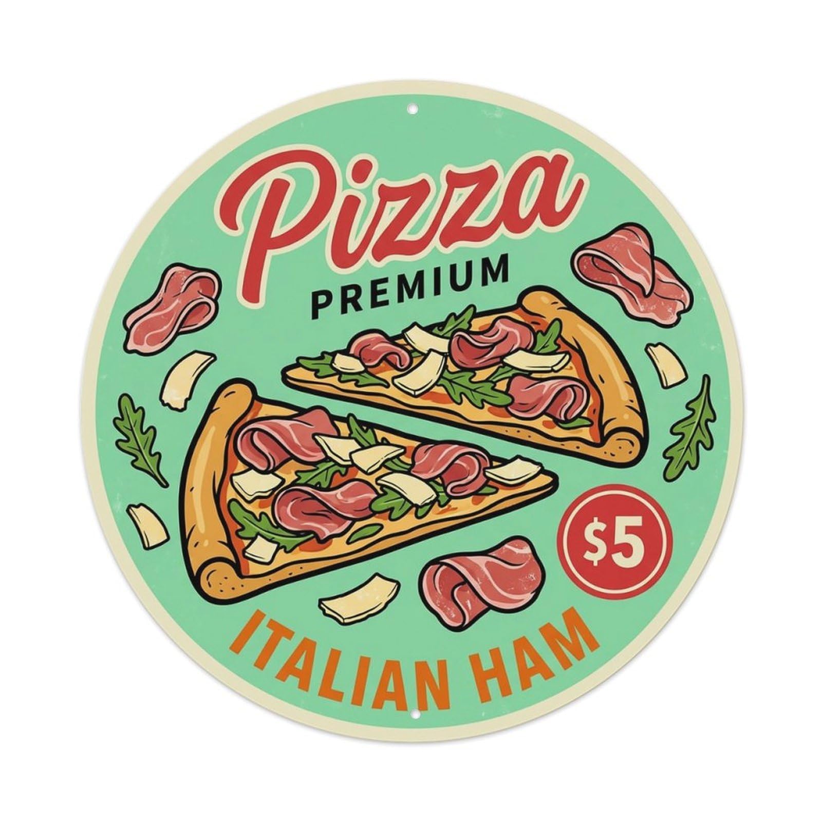 Huiyhb 8X8inch(20X20cm) Vintage Pizza Slice Italian Traditional Cuisine Prosciutto Metal Tin Sign