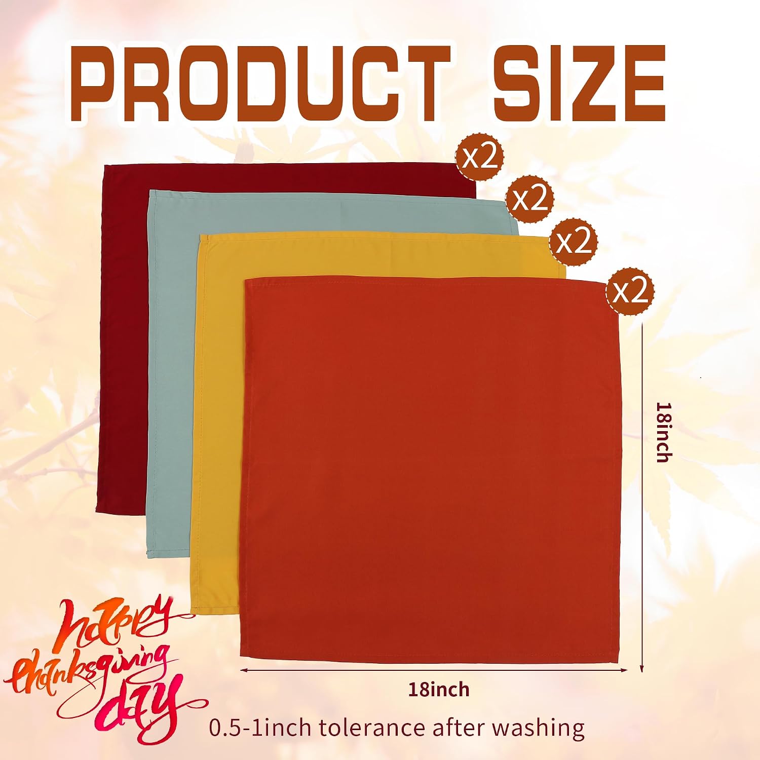 Cloth Napkins Set of 8,Gold,Terracotta,Burgundy,Sage(Fall 4 Colors)