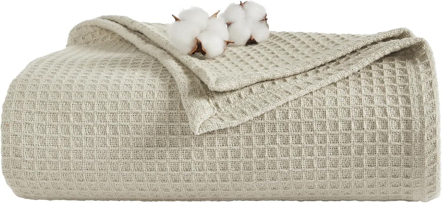 Better Trends 100% Cotton Waffle Weave Throw Blanket for Couch, Bed, Sofa All Season 108"X90" King Blankets Soft Woven Lightweight Breathable Cozy Home Décor Oatmeal Janiya Waffle Collection