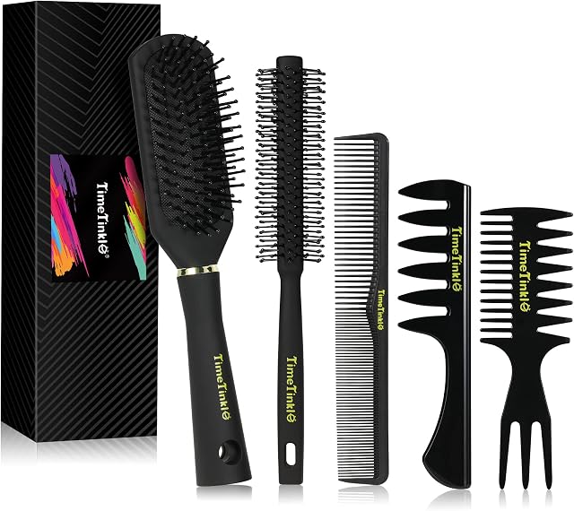 Timetinkle Styling Hair Comb and Brush Set for Men, Men's Hair Comb and Paddle Hair Brush Roller Hair Brush Texture Comb for Quiff, Pompadour, Slicked-back, Fauxhawk