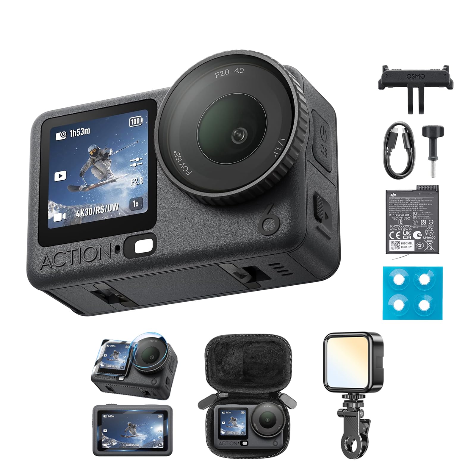 DJI Osmo Action 6 Combo Essenziale Action Cam 4K Sensore 1/1,1″ Apertura f/2.0-f/4.0 Batteria 4 Ore