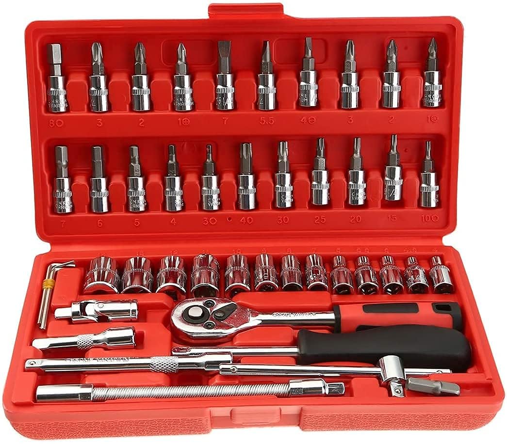 HBD 46 in 1 Pcs Multipurpose Tool Kit 1/4-Inch Metric Drive Socket Set, Screwdriver Socket Ratchet Wrench Combination Tools Kit for Auto Bike Car Home Tools Repair Tool Box