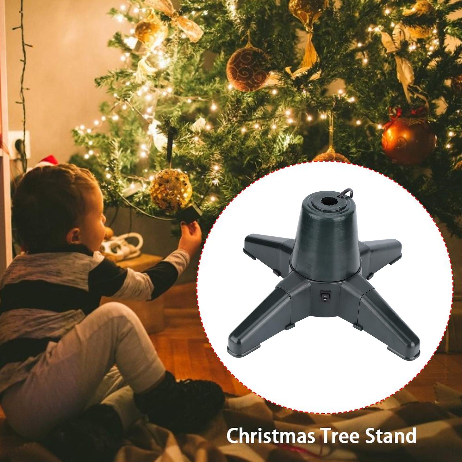 Keenso Soporte para árbol de Navidad, Base Giratoria Eléctrica para Vista de 360 ​​Grados, Soporte de Plástico Resistente para árbol de 22 Libras, 3 Ajustes Ajustables, Adecuado para Decoración del