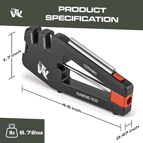 Miniatura 9 de ODENWOLF Blade Professor - Afilador de cuchillos de bolsillo, herramienta de mano portátil 7 en 1 con varillas de cerámica de tungsteno y diamante,