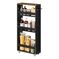 VASAGLE Carrello Stretto a 4 Ripiani, Carrellino da Cucina con Rotelle Maniglia