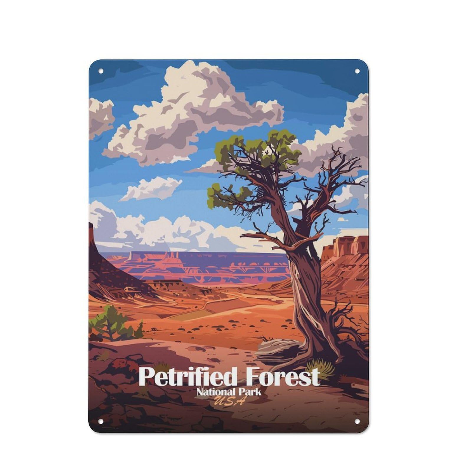 Junmoney Style-4 Tin Wall Plaque 40X30cm With Petrified Forest National Park Illustration For Workshop Wall, With Clear Retro Wall Decor Character