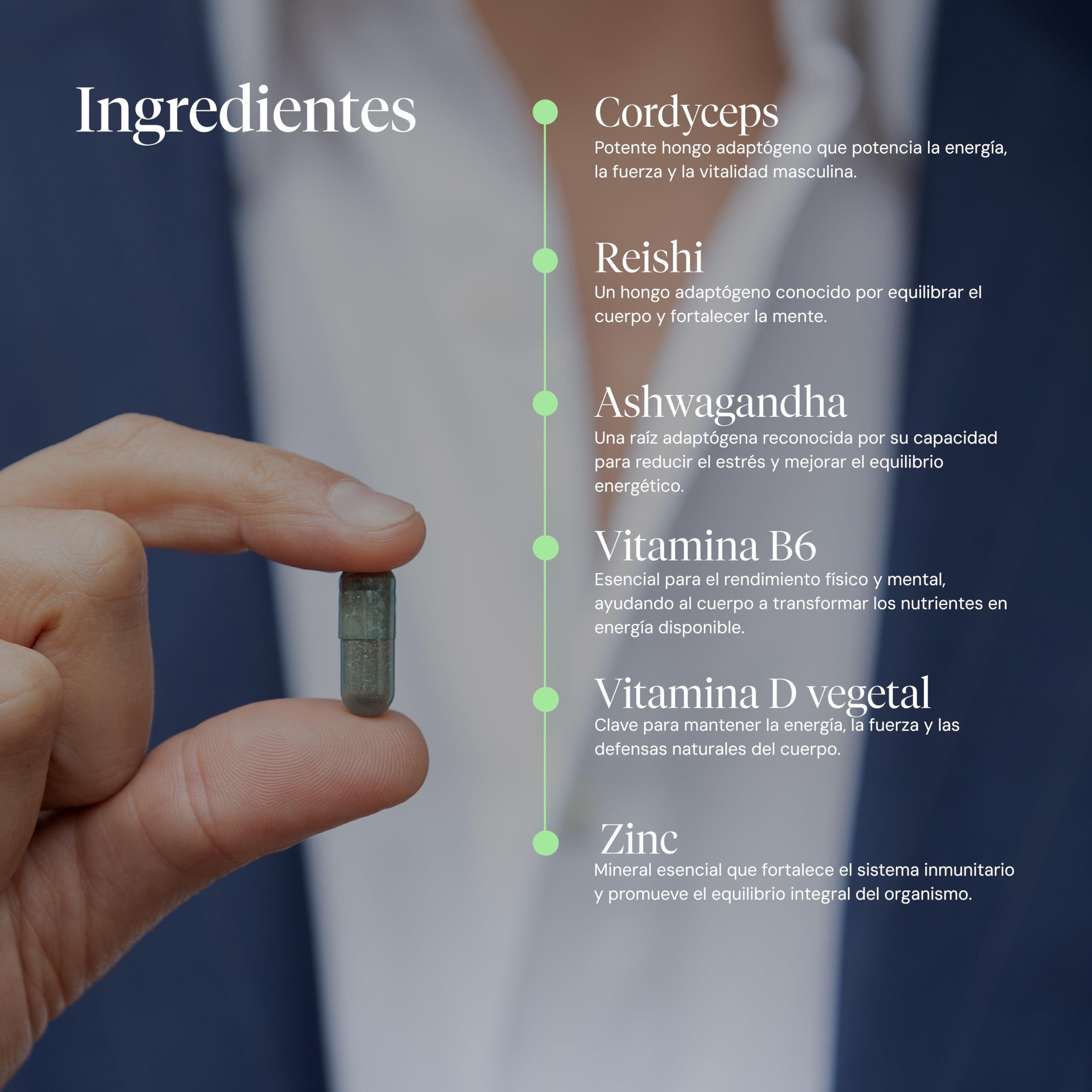 HIFAS DA TERRA - Suplemento de Hongos Optimum Men con Extracto de Hongos Cordyceps y Reishi - Refill 60 Cápsulas