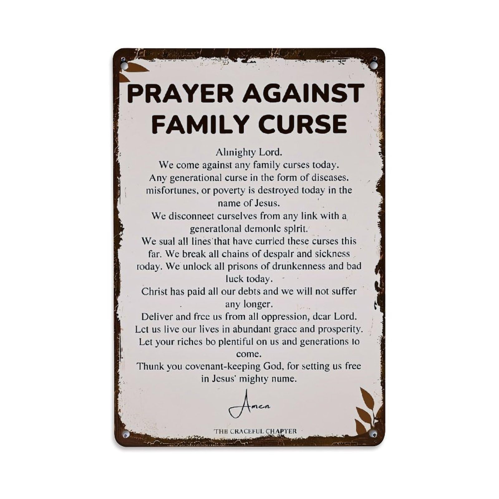 Jdfenggu Vintage Prayer Against Family Curse Almighty Lord We Come Against Any Family Curses Today Retro Metal Tin Sign, Decor Art Poster For Bar, Home, Man Cave, Kitchen, Laundry Room Gift 8X12inch