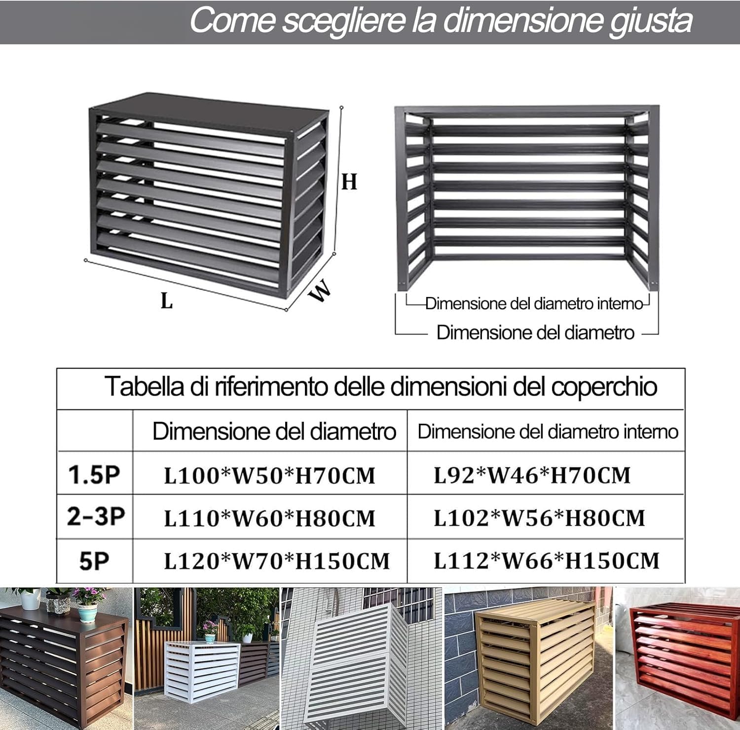 Copri Condizionatore da Esterno in Alluminio, L100*W50*H70 Copertura Protettiva - Evita Esposizione al Sole, Riduce Rumore, per Guardrail privacy balcone esterno Copertura AC in Alluminio