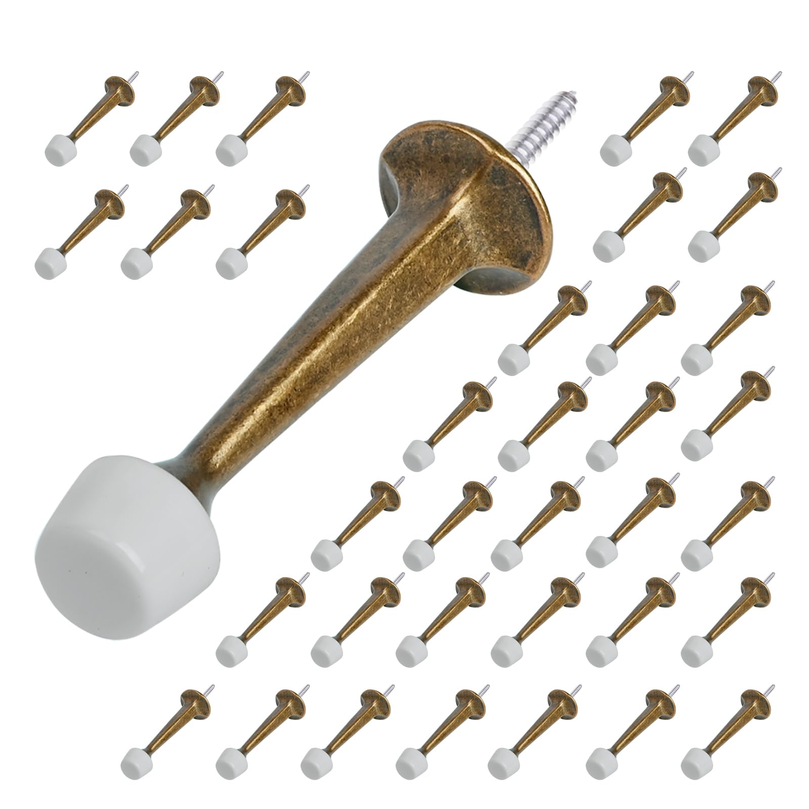 HOMOTEK 36 Pack Heavy Duty Solid Rigid Door Stop with Soft Rubber Tip, Zinc Die Cast Door Stopper Protect Wall & Door,Brass Bronze โ image 1