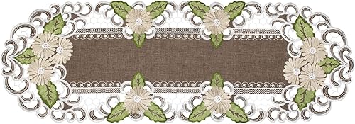 Miniatura 2 de Flores de margaritas doradas con hojas verdes sobre camino de mesa marrón bufanda de aparador camino de mesa de centro 14 pulgadas de ancho x 44