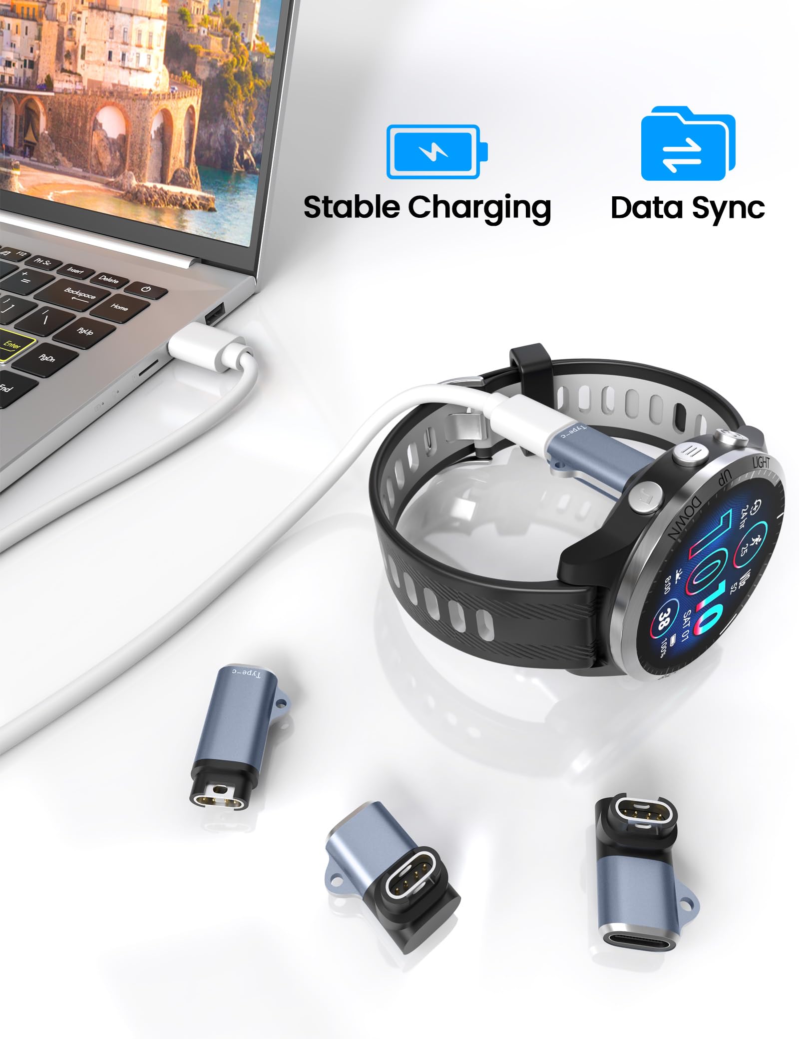 Adapter kabla ładującego USB C do zegarków Garmin, adapter kabla do ładowania typu C do Garmin Fenix 8, 7X, 6 Pro Solar, Vivoactive 6,5, 4S, Venu 3,3S, SQ, Forerunner 165/55/970/965/265