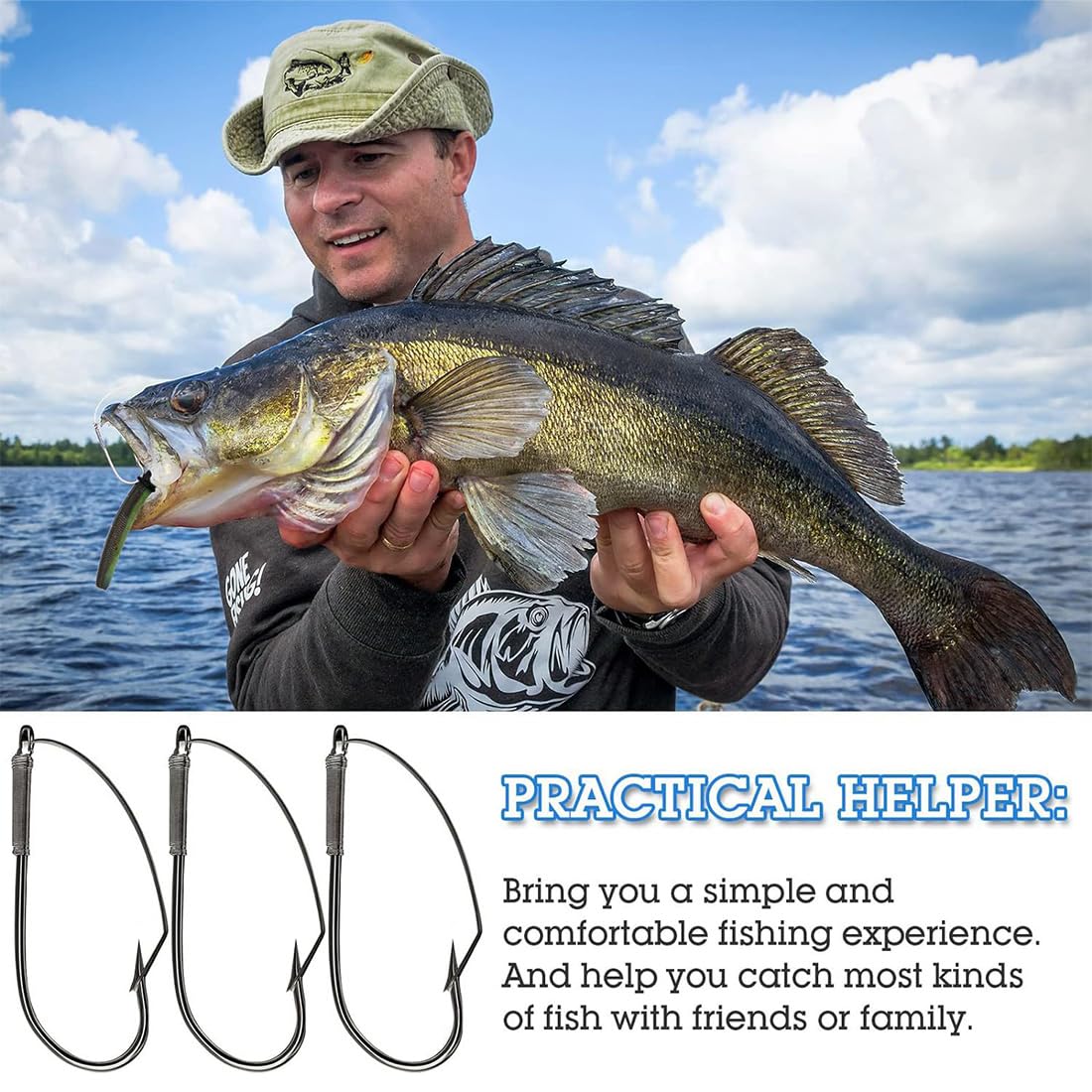 SULIUDAJI 18 Piezas Anzuelos De Pesca Weedless, Anzuelos De Gusano Profesional V Siluro Bass Gancho De Pesca 3 Tipos 1/0 2/0 3/0