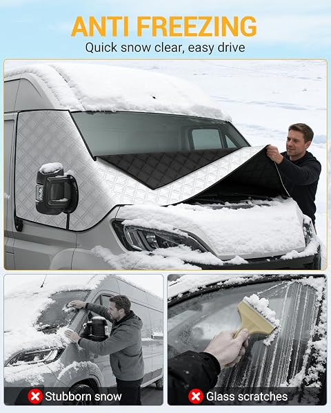 OlaVeg Van Windscreen Protector Aluminium Ducato Thermal Screen Cover Campervan Windscreen Cover with Zips External Waterproof Frost with Magnetic for P-eugeot Boxer C-itroen Relay X250/290 - 4