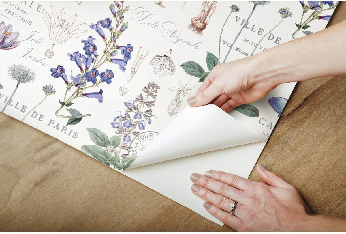 RoomMates RMK11763RL Butterfly Botanical Purple and White Peel and Stick Wallpaper