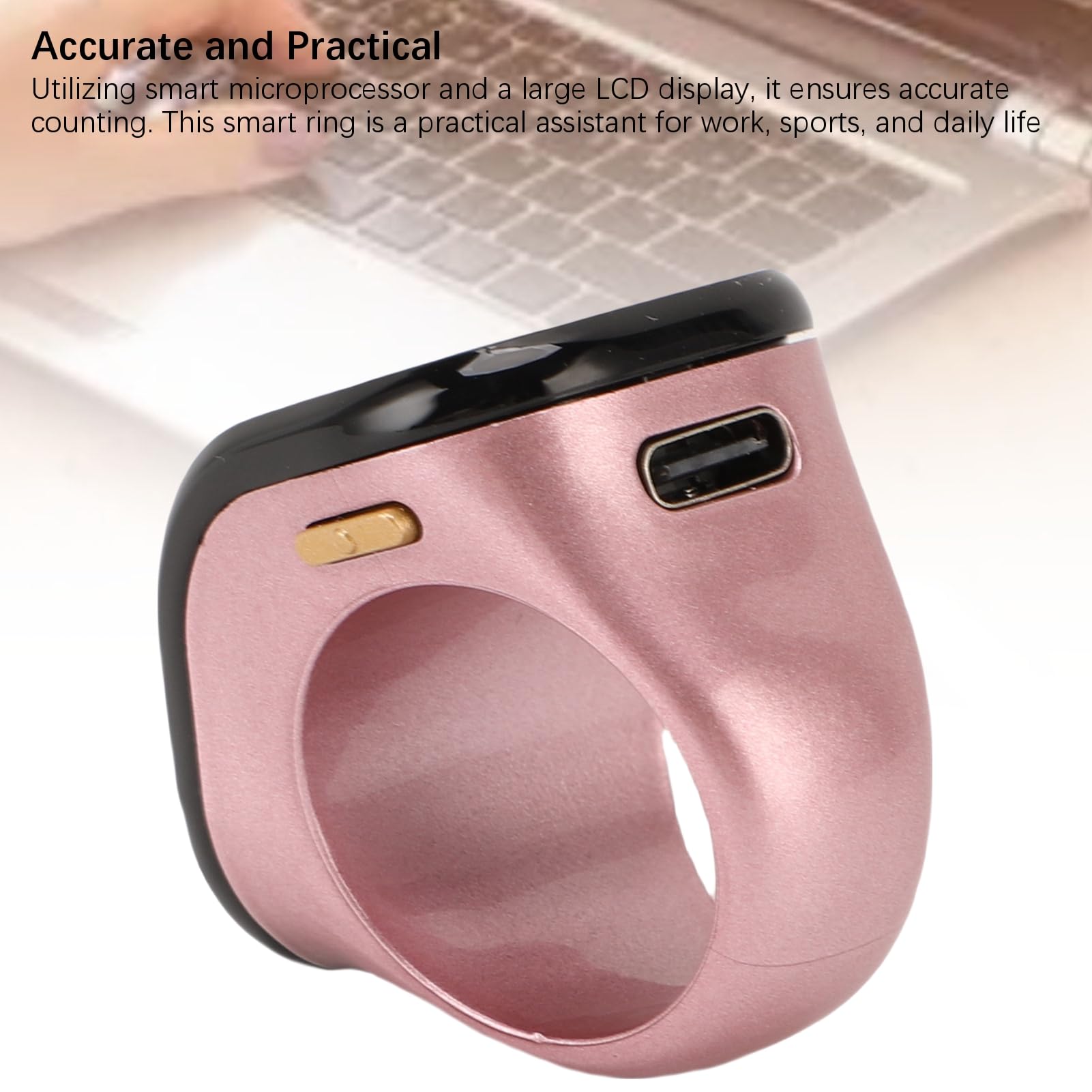 Anneau Smart Tasbih Zikr, Clear LCD Display Ring Dinger Counter Intelligent Touch Digital Counter Prayer Rappel (Or Rose)
