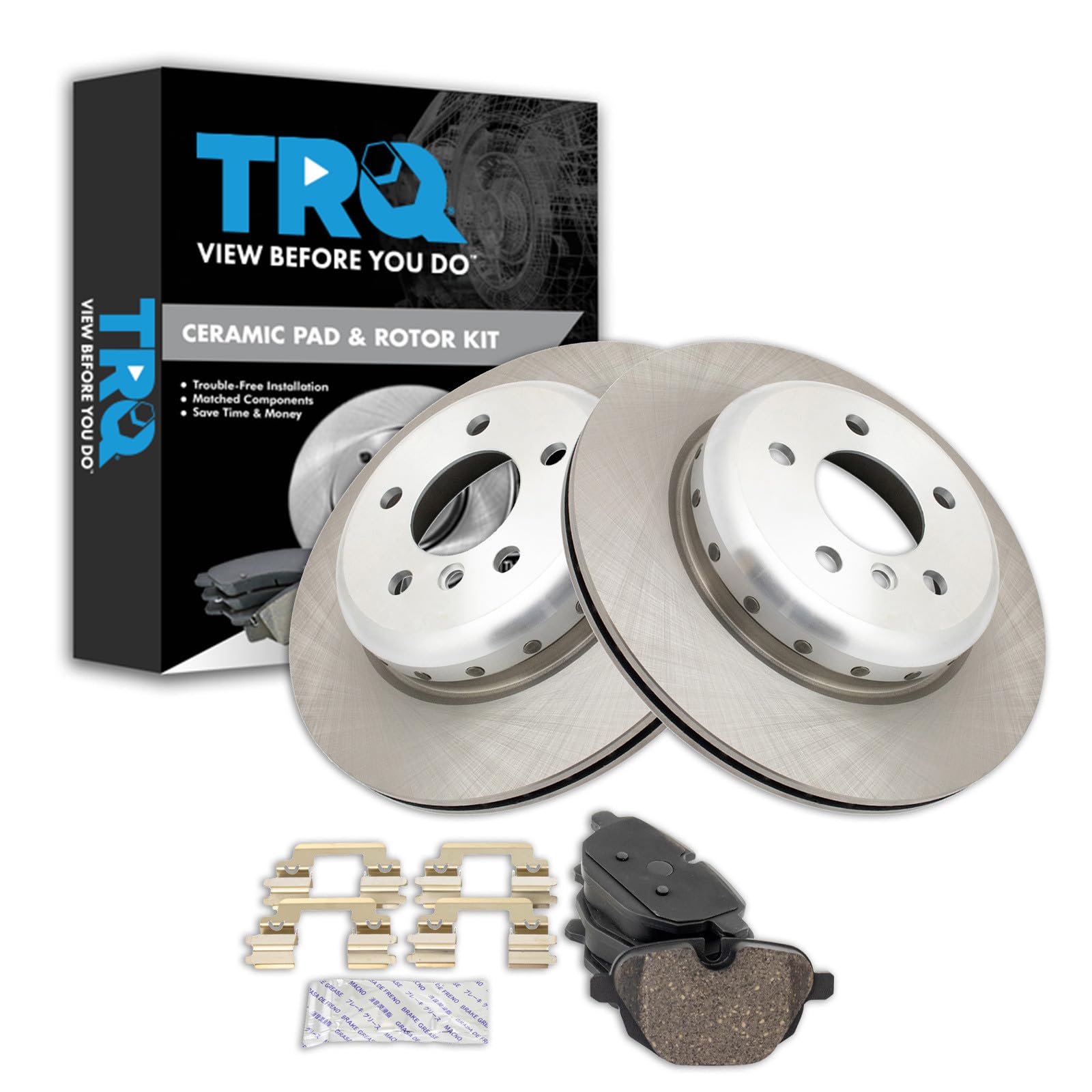 TRQ Rear Brake Pad and Rotor Set Ceramic Compatible with 2011-2016 BMW 528i 528ix 535d 535dx 535i 535ix xDrive ActiveHybrid 5