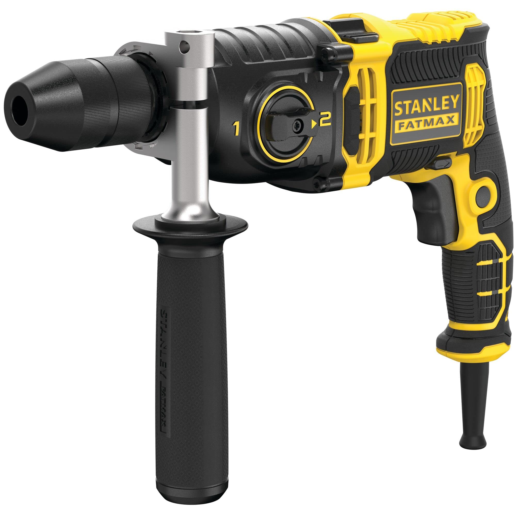 Stanley Perceuse à Percussion FMEH850K-QS - 850 W - 2 Vitesses - 54400 cps/min - Mandrin Auto-serrant 13 mm - Carter Métallique - Filaire et Compacte - Livrée en Mallette - Gamme FATMAX Jaune