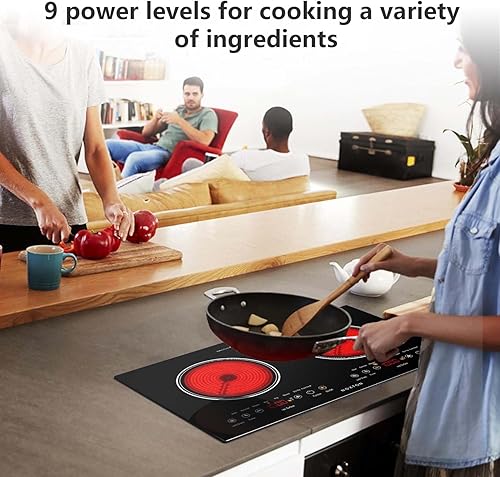 Miniatura 3 de Noxton Estufa eléctrica de 2 quemadores, estufa integrada y de encimera de 24 pulgadas, estufa de cerámica de dos quemadores con bloqueo de