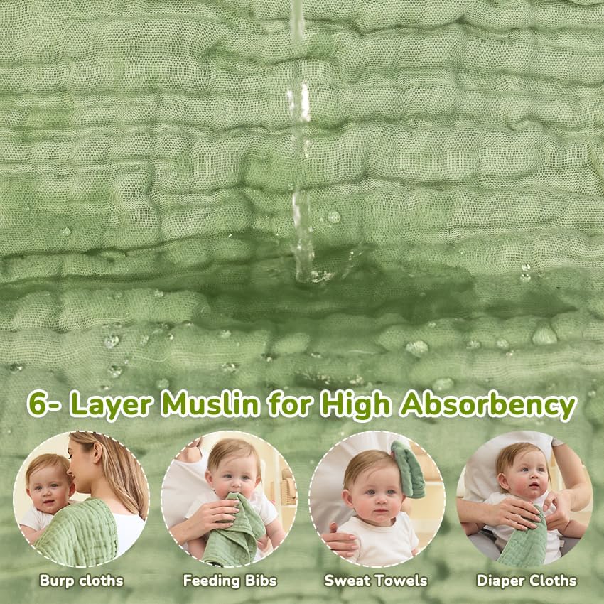 Muslin Burp Cloths Sets Newborn Baby Boy Essentials Must Haves 100% Cotton 5 Pack 20" X 10",6-Layer Baby Bibs & Burp Cloths for Baby Drool and Messes - Soft (COLOURCAR, 5 - Pack 20"X10") image 3