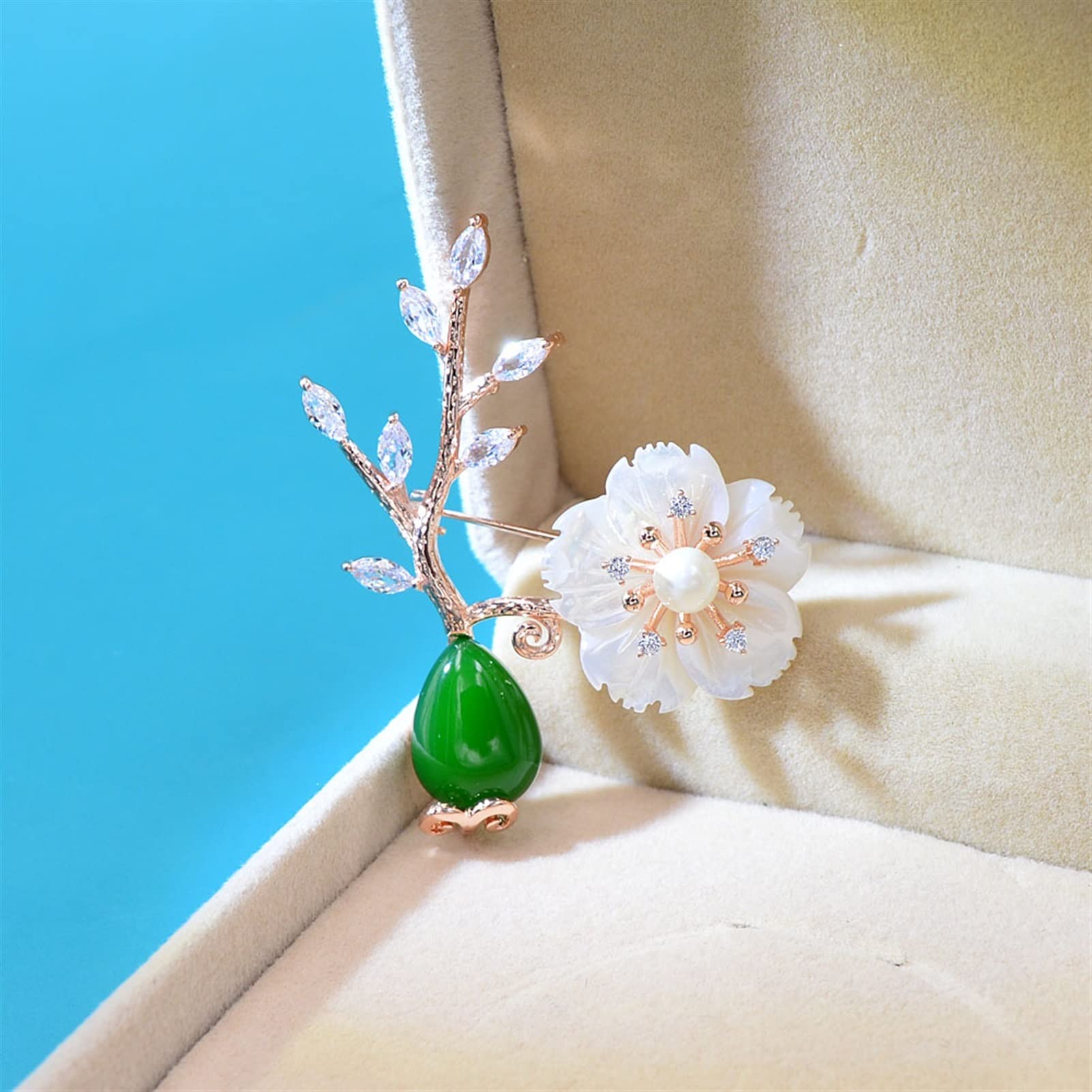 Frauen Brosche Pins Zirkonia Muschel Blume Stein Vase Broschen für Frauen Elegante Hochzeit Pin Brosche Pflanze Modeschmuck 2 Farben Modebroschen (Metallfarbe: Gelb)