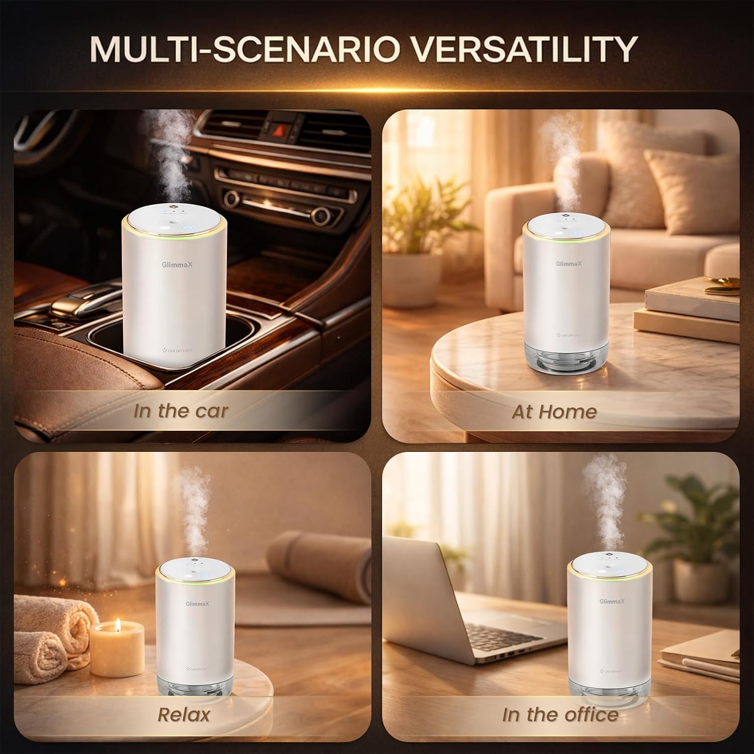Smart Car Air Fresheners, New Smell Experience by Ultrasonic Mist, Auto On/Off, Natural Fragrance, 3 Adjustable Rechargeable Aroma Diffuser with Built-in Battery, Long Lasting Premium Scent