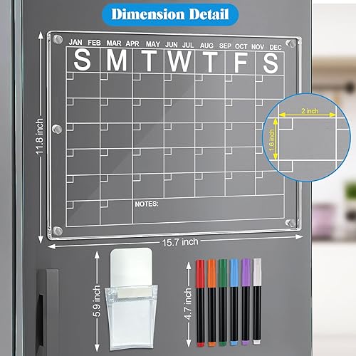 Miniatura 6 de Calendario magnético acrílico para refrigerador y tablero de notas, refrigerador, pizarra mensual de borrado en seco, pizarra blanca de