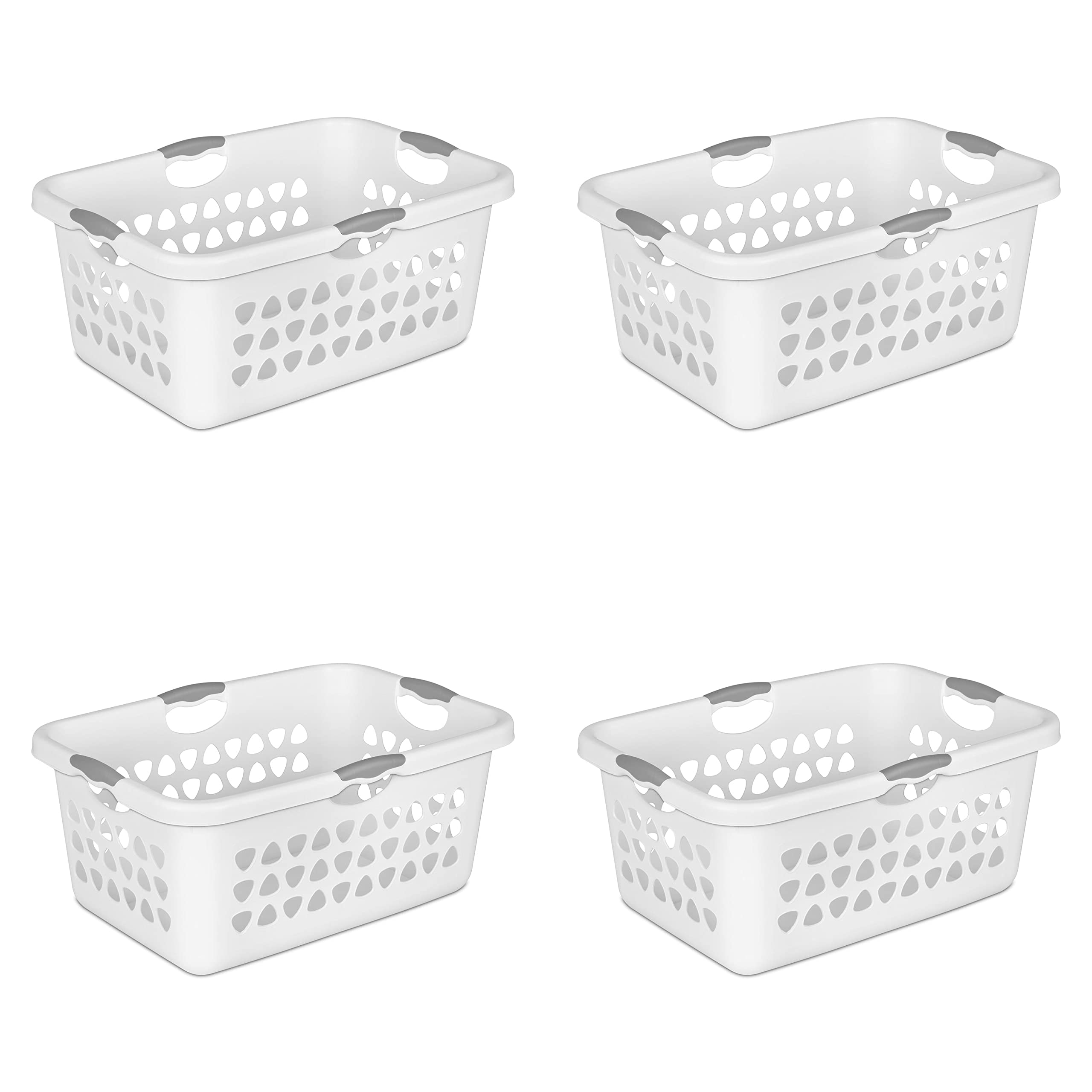 VERAIZ 2 Laundry Basket Plastic, White, Set of 4 Home Laundry Storage Organization Portable Durable Multifunction Laundry Room, Dorm Room or Bedroom