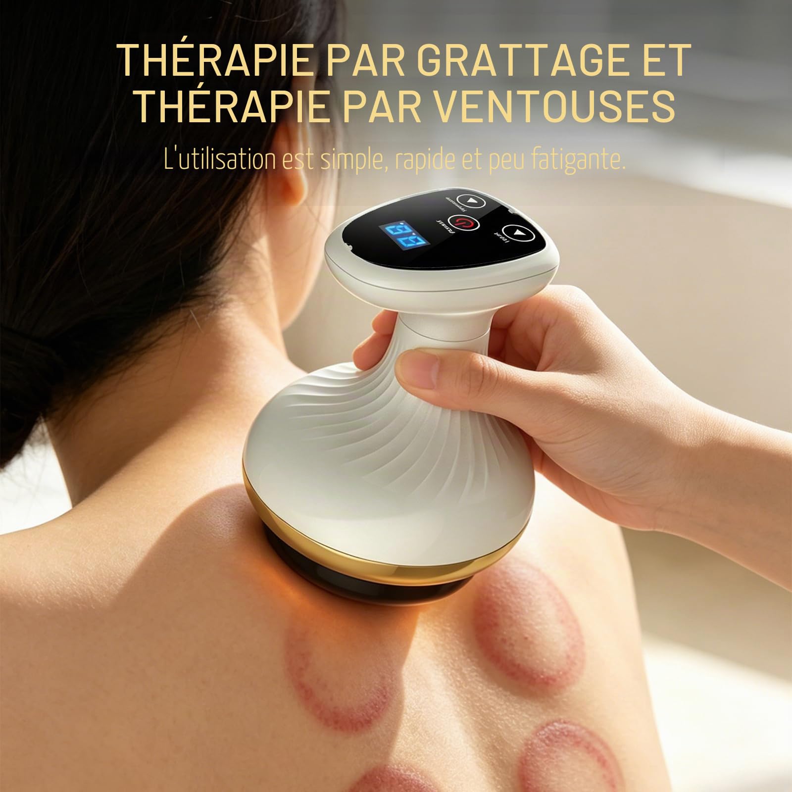 Appareil de massage 4-en-1 contre la cellulite, aspiration et Gua Sha électrique, 9 niveaux de chauffage, 9 niveaux d'aspiration, peau plus ferme et meilleure circulation sanguine, massage en