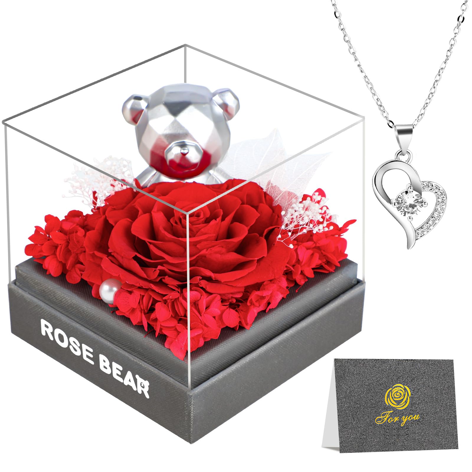 Cofanetto regalo a forma di orso con una vera rosa conservata romanticismo per compleanni e addio al nubilato, vari colori