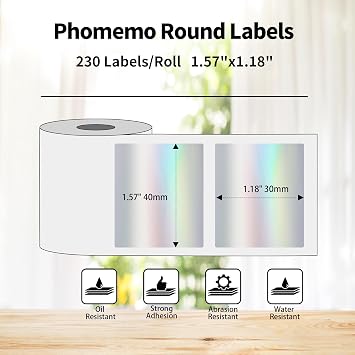 Phomemo Thermal Labels,Holographic Stickers,1.57'' x 1.18'' Multi-Purpose