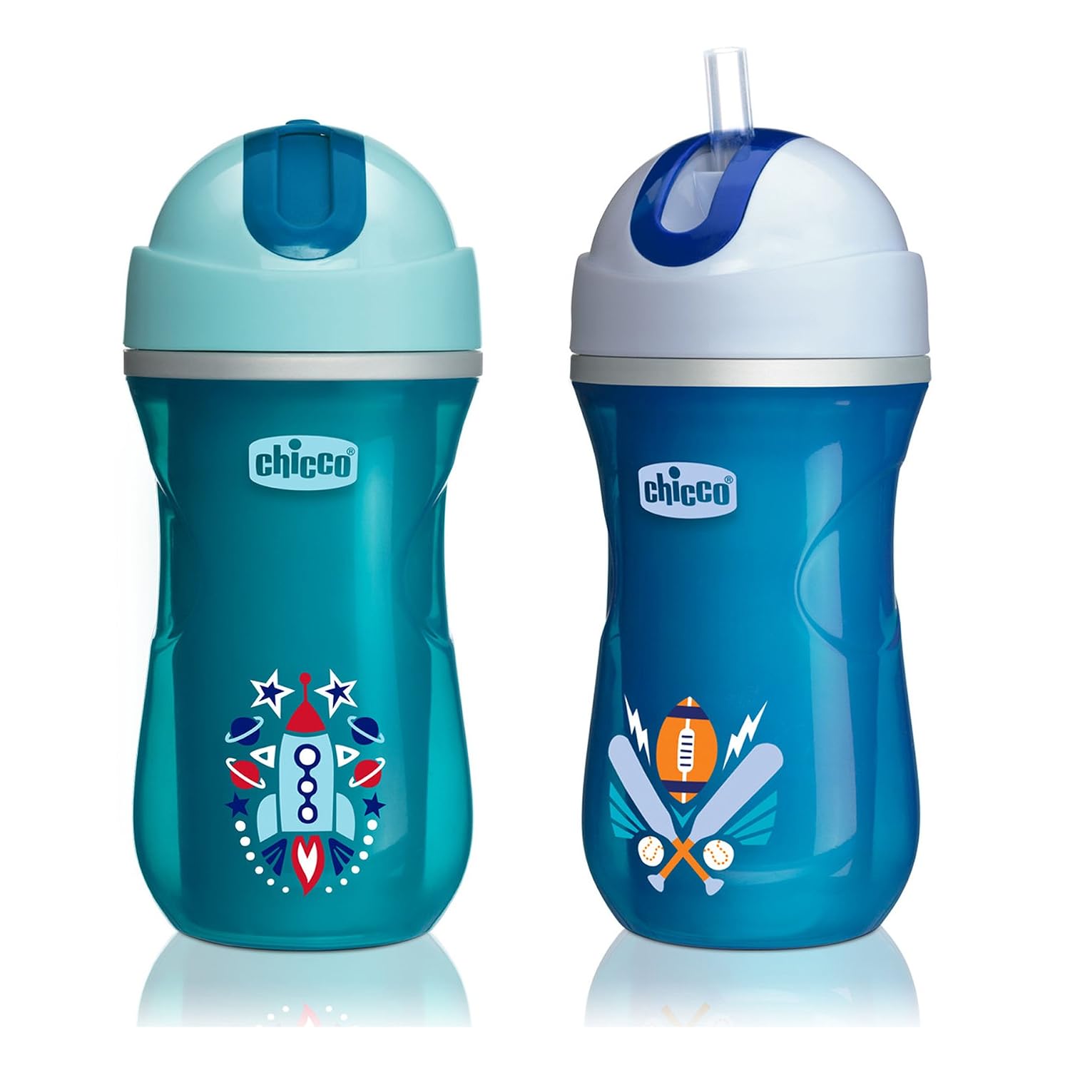 Chicco Insulated Flip-Top Straw Sippy Cup 9oz 12m+ (2pk) - Teal/Blue