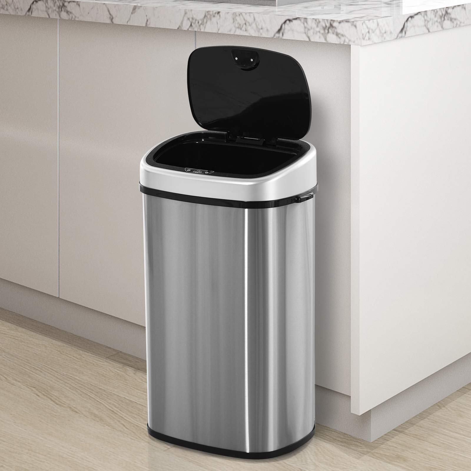 HOMCOM Cubo de Basura Apertura Automática Sensor Papelera Reciclaje para Cocina Dormitorio 48L Acero Inox