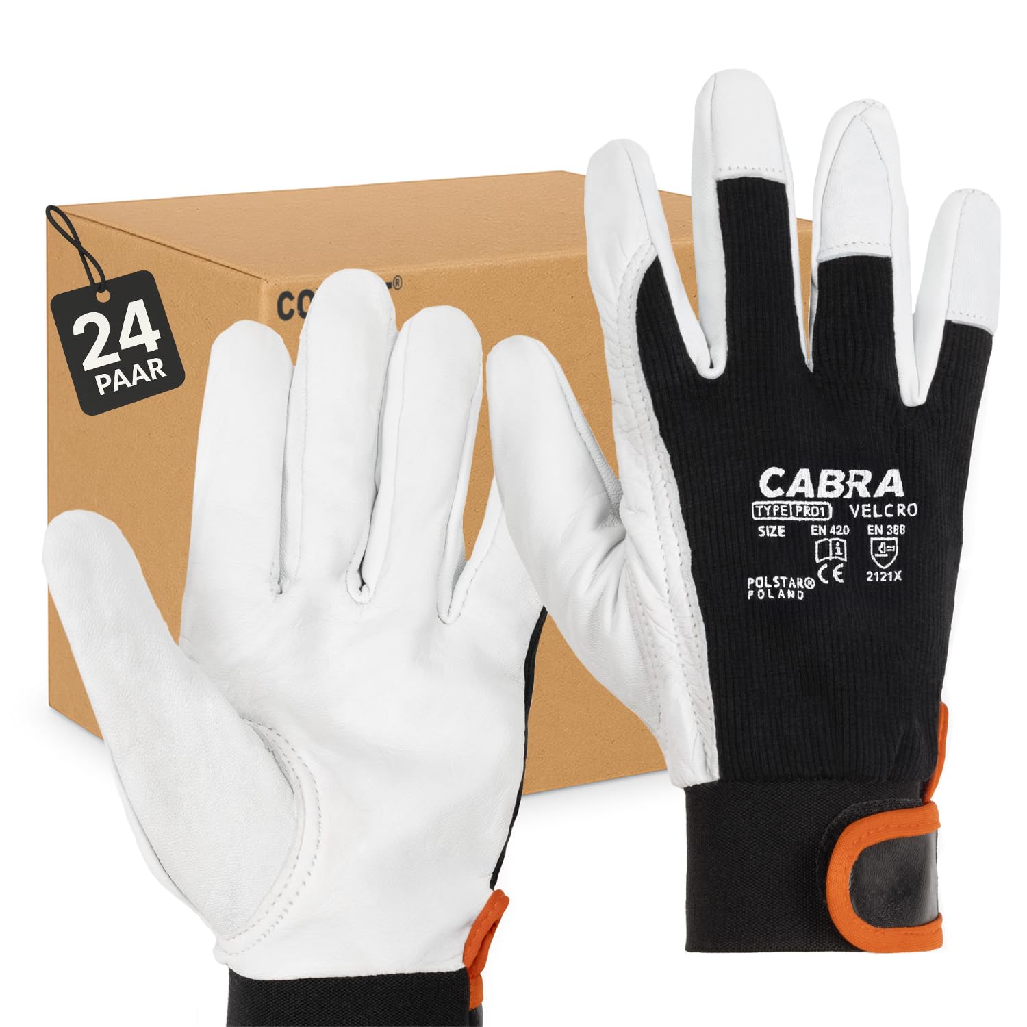 Covent Arbeitshandschuhe Herren Leder Gr 10 - Ziegenleder Handschuhe EN388 2121X – Schutzhandschuhe für Elektriker, Verpackungsmitarbeiter und Gärtner - Elastischer Klettrand