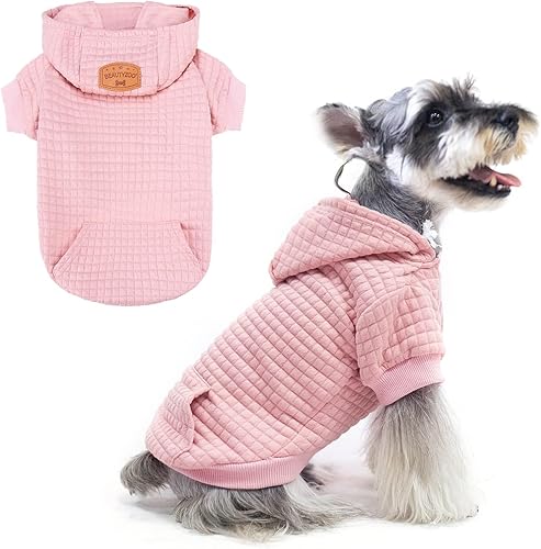 Vista 139 de BEAUTYZOO Suéter con capucha para perros pequeños y medianos con bolsillos, ropa para perros pequeños y medianos, abrigos de algodón laminado